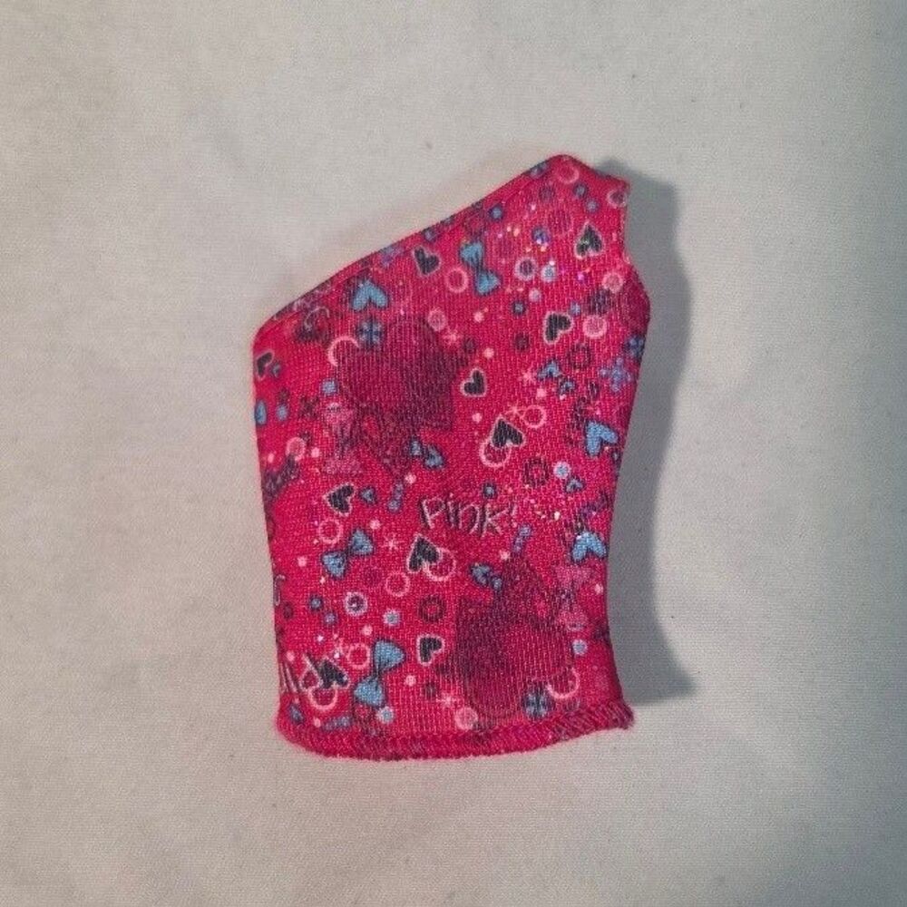 Barbie Top Shirt Dark Pink Blue Single Strap Hearts Bows Fashion Doll Clothes